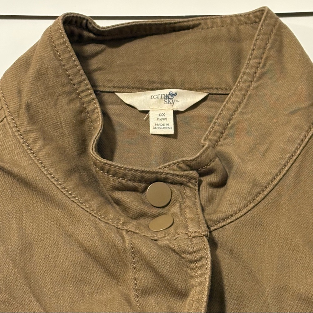 Women's Brown Utility Jacket 0X (14W) – Cotton Blend with Adjustable Sleeves - Picture 3 of 4